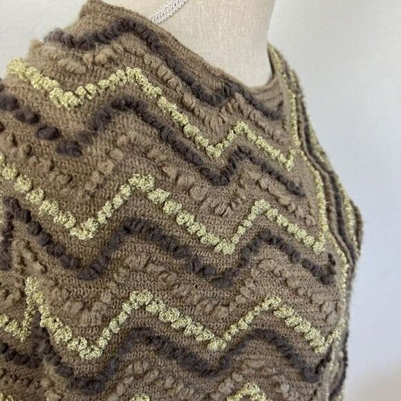 BCBGMaxAzria Asymmetrical Womens Brown Poncho Sweater Boho Chunky Knit Shawl OS - Picture 11 of 12